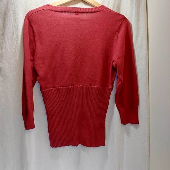 La Blues Red Belted 3/4 Length Sleeve Women's Sweater, Small - Picture 5 of 7